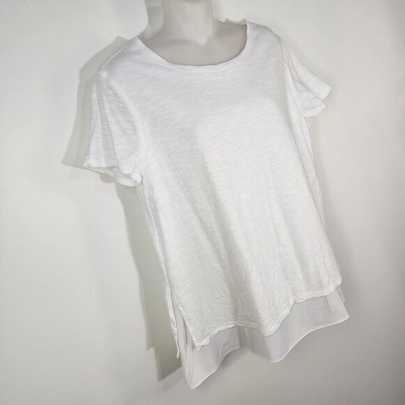 Chico's Tunic Top Womens Size 1 Medium White Layered Knit Woven Split Back Relax - Picture 4 of 9